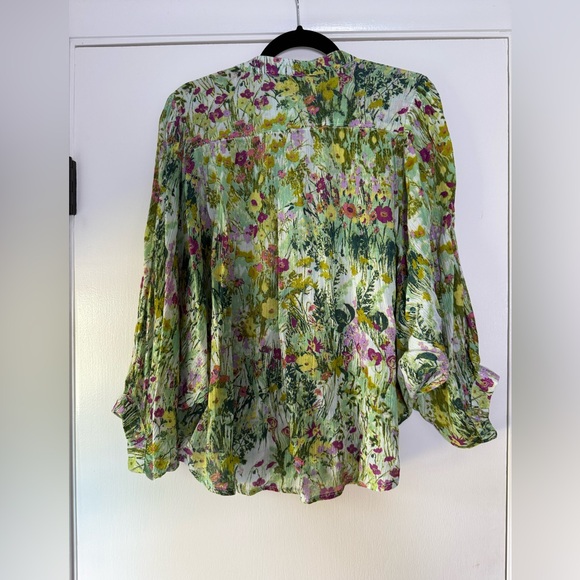 Pilcro Anthropologie Sidney Batwing Blouse Green Purple Watercolor Floral Medium - Picture 10 of 11